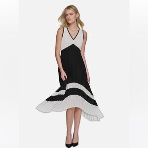 Karl Lagerfeld Paris Women's Pleated Colorblocked a-Line Dress